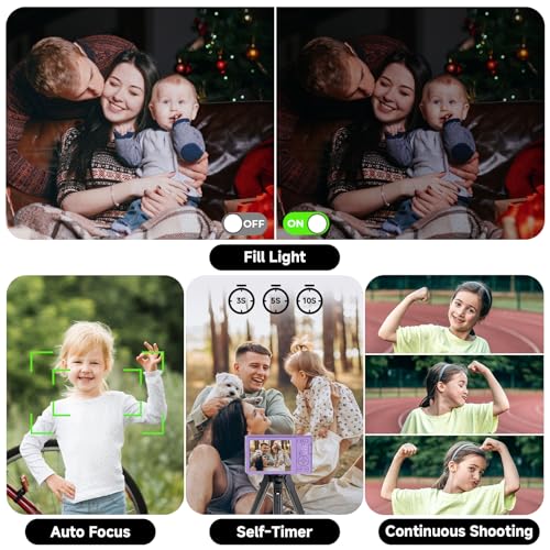 Foto de Cámara digital, cámara digital FHD 4K de 44 MP, zoom digital 16X, cámara digital de punto y disparo con 3 luces de llenado LED, tarjeta SD de 64 GB, cámara compacta para niños, adolescentes, niños y (imagen 5)