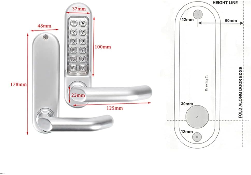 Zinc Alloy Keyless Combination Mechanical Digital Door Lock No Power Push Button Code Locks Furniture Hardware (Color : Silver Size : 178 * 125 * 48mm)