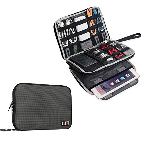 Bubm Double Layer Electronics Organizer/Travel Gadget Bag For Cables, Memory Cards, Flash Hard Drive And More, Fit For Ipad Or Tablet(Up To 9.7")-Large, Grey #TOP27