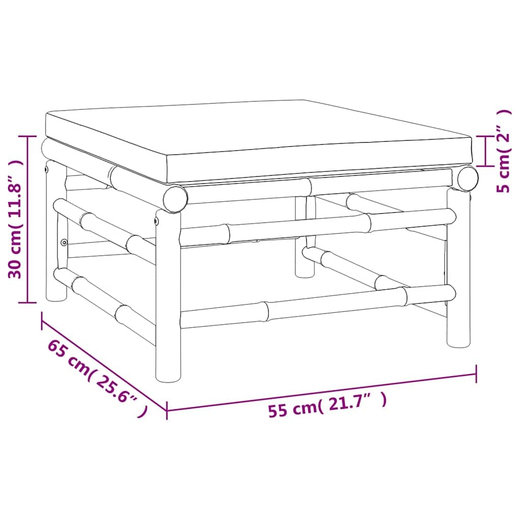 Fengshui Bambusowy taboret ogrodowy z jasnoszarą poduszką