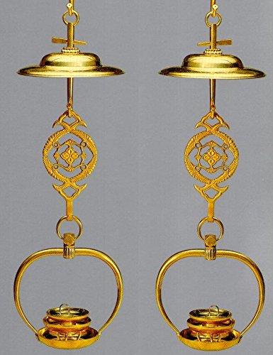 ハセガワ仏壇 輪灯 東用 りん灯 本山合釣付輪灯 本金メッキ仕上 3.0号 3寸 瑞雲ブランド 真鍮製本金メッキ 日本製 吊り板・吊り金具付 (真宗大谷派用) (1対) 3号