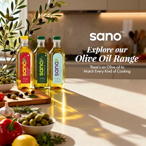 Image of sano Pomace Olive Oil 5L Ideal for Frying, Roasting & Sauteing Rich Neutral Flavour & High Smoke Point Versatile Edible Cooking Oil for Indian Cuisine
