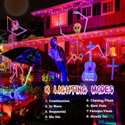 Heceltt 2 Pack Halloween Fairy Lights Indoor,Total 46ft 140LED Purple and Orange Fairy Lights Battery Operated with 8 Modes for Bedroom Stairs Decorations. - image 8