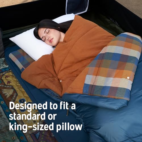 Image of Kelty Wayback Flannel Lined Sleeping Bag, Built in Blanket, Traditional Rectangle Shape, Organic Flannel Cotton Liner, Dual Locking Slide Zips
