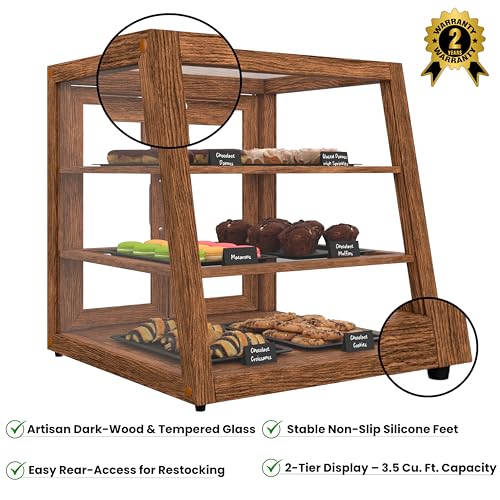 Image of KoolMore 21 in. Dark Wood Slanted Countertop Dry Bakery Display Case, Bread, Pastry and Dessert Display with Tempered Glass