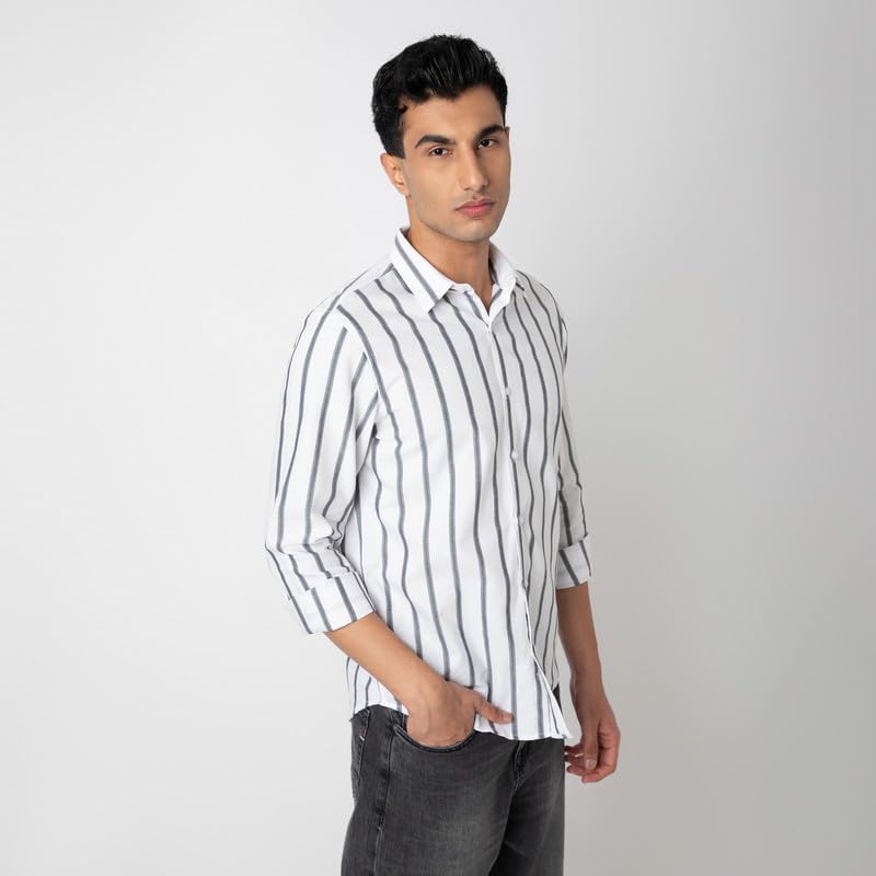 Image of Mens Striped Slim Fit Cotton Casual Shirt | Full Sleeves Mens Shirts | Stylish Shirt for Men