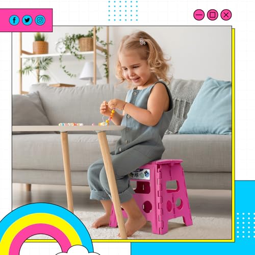 Image of Delxo Folding Step Stool, 13 inch Non-Slip Foldable Stools for Kids & Adults Up to 300 LBS, Step Stool with Handle, Lightweight for Kitchen, Bathroom, Bedroom, Garden, Rose Pink, 1PC