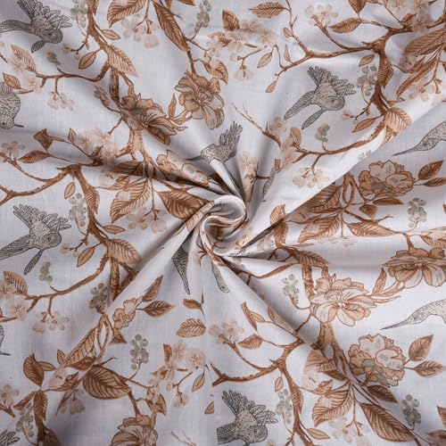 Image of LINENWALAS Cotton Sheer Curtains for Window - Light Filtering 5 Feet Set of 2, Aesthetic Cafe Curtain Floral Printed Drapes with Grommet Hanging - (L 5FT x W 4.5FT, Whispering Wings)