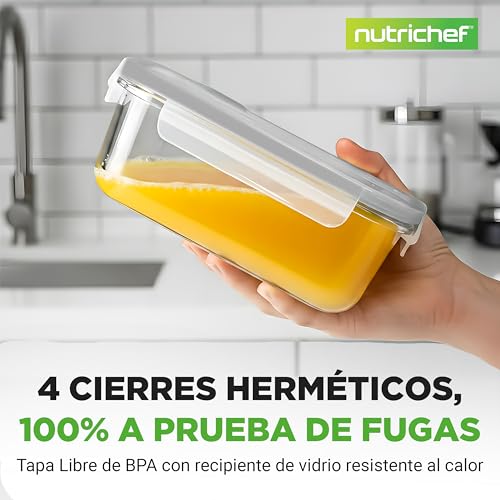 Miniatura 3 de Nutrichef Tuppers De Cristal Herméticos Con Orificio De Aire, 5 Recipientes Apilables Y 5 Tapas, Aptos Para Microondas, Horno Y Congelador, Sin Bpa