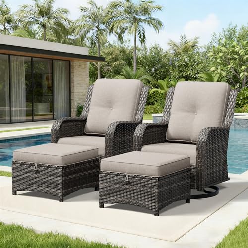 Image of Joyside 4 Piece Wicker Patio Furniture Set, Outdoor Swivel Rocker Patio Chairs with High Back, Deep Seating, Wide Armrest, Thickened Cushions, Outdoor Furniture for Deck, Porch Use