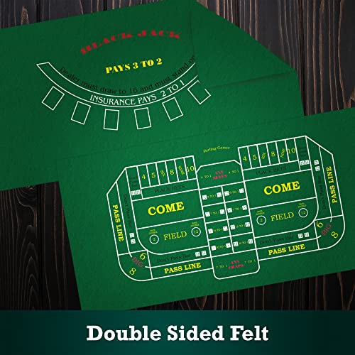Sterling Games Blackjack And Craps Felt Layout, 72" X 36" Double Sided Mat For Casino Style Home Gaming Table Top Cover Cloth Mat #TOP2