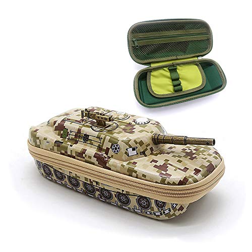 Camo Tank Military Pencil Case Stationery Box with Compartment, Hardtop Zipper Pencil Bag Camouflage Holder School Supply Organizer Pen Pouch Gifts for Boys