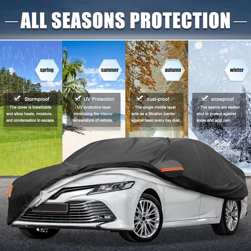 Image of X AUTOHAUX Car Cover for Toyota Camry 2007-2022 Aluminum Film Outdoor Waterproof Sun Rain Snow Hail Protection with Driver Door Zipper
