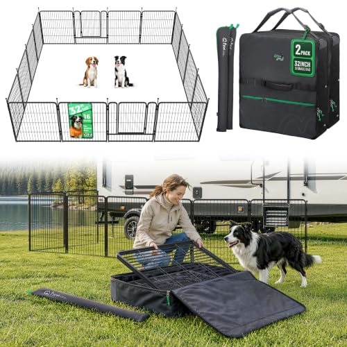 Image of FXW Rollick Dog Playpen with Storage Bags, 32 inch H, 16 Panels | Heavy-Duty & Easy setup Play Area, 2 Bags for Easy Carry & Storage, For Small & Medium Dogs, Patented