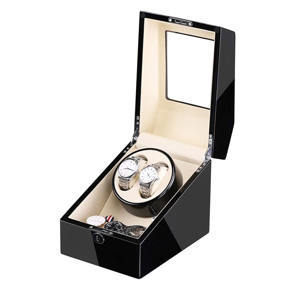 OLSKFUH Automatic Watch Winder For 2 Watches + 3 Storage Quiet Motor Adapter And Battery Powered Wood Shell Piano Paint Exterior,A