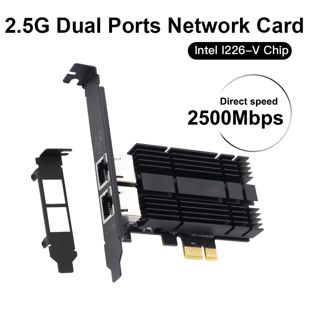 2.5gb Network Card,Dual Port PCIe Ethernet Network Adapter to 2.5 Gigabit RJ45 LAN WiFi Card NIC Compatible with Intel I226 2500Mbps for Windows/Mac OS