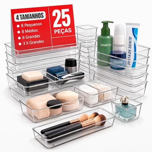 Organizador de Gavetas 25 Peças, Divisórias Acrílicas Modulares