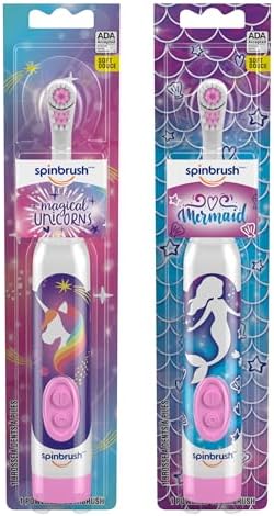 Mermaid & Unicorn Spinbrush Kids Electric Toothbrush 2-Pack, Battery-Powered, Soft Bristles