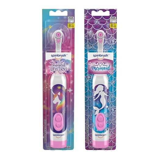 Mermaid & Unicorn Spinbrush Kids Electric Toothbrush 2-Pack, Battery-Powered, Soft Bristles