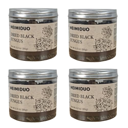 MEIMIDUO 12.0 Oz Dried Black Fungus Wood Ear Mushrooms, Premium All Natural Vegan(Pack of 4)