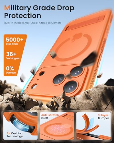 Image of Vihibii for iPhone 17 Pro Max Case with Stand & Camera Control, [Compatible with Magsafe], Full Lens Protection & Military Grade Protection, Translucent Slim Non-Slip Phone Cover, 6.9 inch 2025, Orange