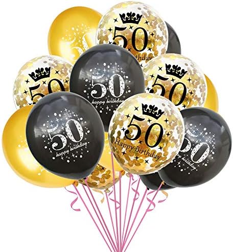 50th Birthday Balloons, Black Gold Birthday Balloons Latex Confetti Balloons for Men Women Happy 50th Birthday Party Decorations Supplies - 15 Pcs (Age 50) Reusable
