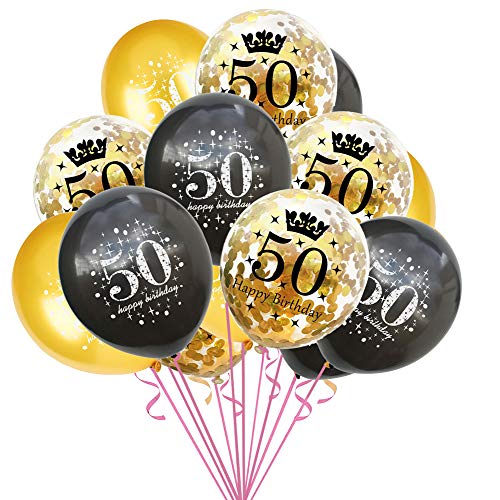 onehous 50th Birthday Decorations for Men Women Happy 50th Birthday Balloons for Him Her Black Gold Confetti Balloons for 50th birthday Anniversary Party Supplies 50 Year Old Party Decorations