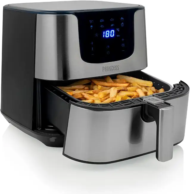 Princess Heißluftfritteuse XXL mit 5,5 Liter – 62,2% weniger Energieverbrauch – Digital Airfryer Deluxe – 8 Programme – Edelstahl – Ohne Öl – Aerofryer 182060, Silber