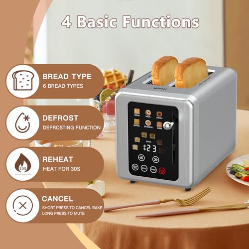 WHALL-Touch-Screen-Toaster-2-Slice-Stainless-Steel-Digital-Timer-Toaster-with-Sound-Function-Smart-Extra-Wide-Slots-Toaster-with-Bagel-Cancel-Defrost-6-Bread-Types-6-Shade-Settings
