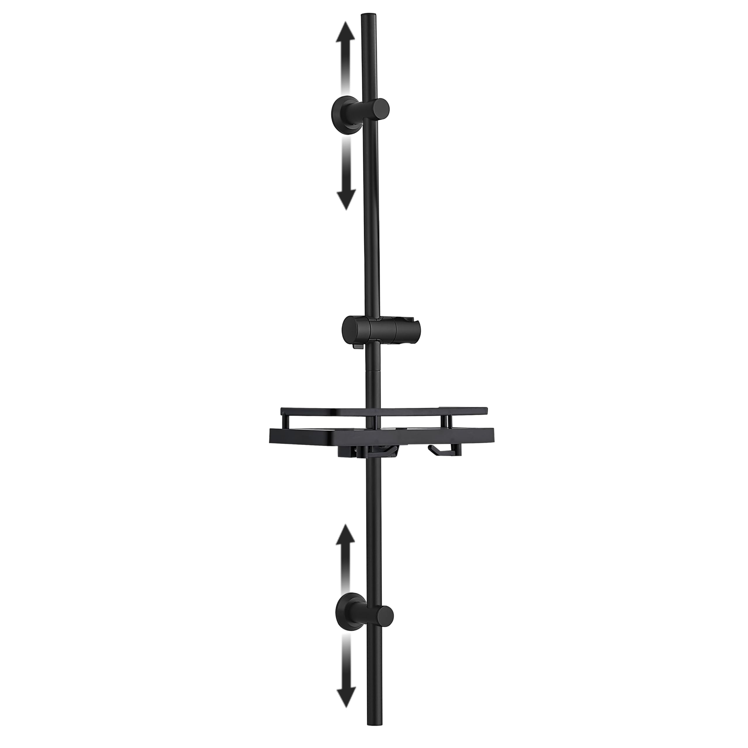 JOHO Barra de Ducha de Acero Inoxidable, Columna Ducha Sin Grifo con Soporte de Alcachofa y Soportes de pared Ajustable Adaptarse a los orificios existentes, Estante, 100 cm Negro