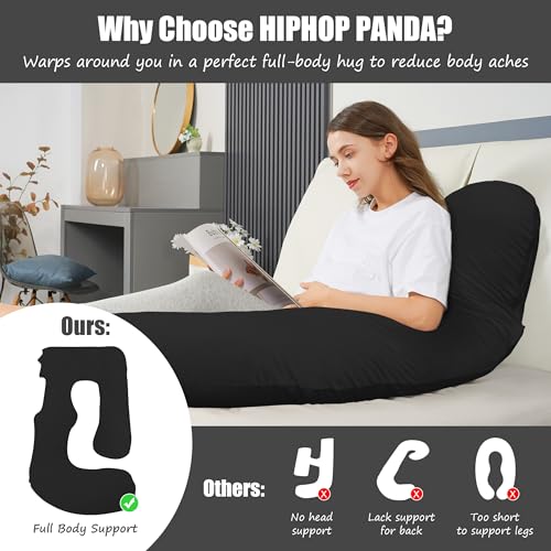 HIPHOP PANDA U-Shaped Pregnancy Pillow for Sleeping - Full Body Maternity Support Pillow with Removable Cover - Comfort for Back, HIPS, Legs, Belly - 57 Inch for Pregnant Women, Black - Image 6