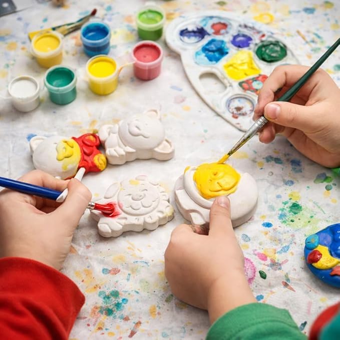 Image of EXPESIA DIY Animal Plaster Painting Kit for Kids, Lion, Hippo & Bear Figurines, 6 Colors with Brush, Ages 2+, 6 Pieces