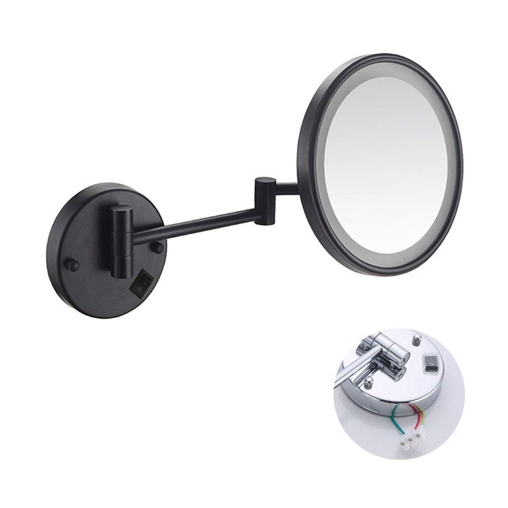 Miroir de maquillage LED mural extensible 3X chrome rond pour salle de bain