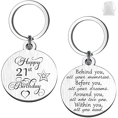 MIOSJI 21st Birthday Gifts for Her Him Double Sides Engraved Keyring Keychain Inspirational ( with Velvet Bag ) 21 Years Old Birthday Keepsake Presents for Girls Boys Cover