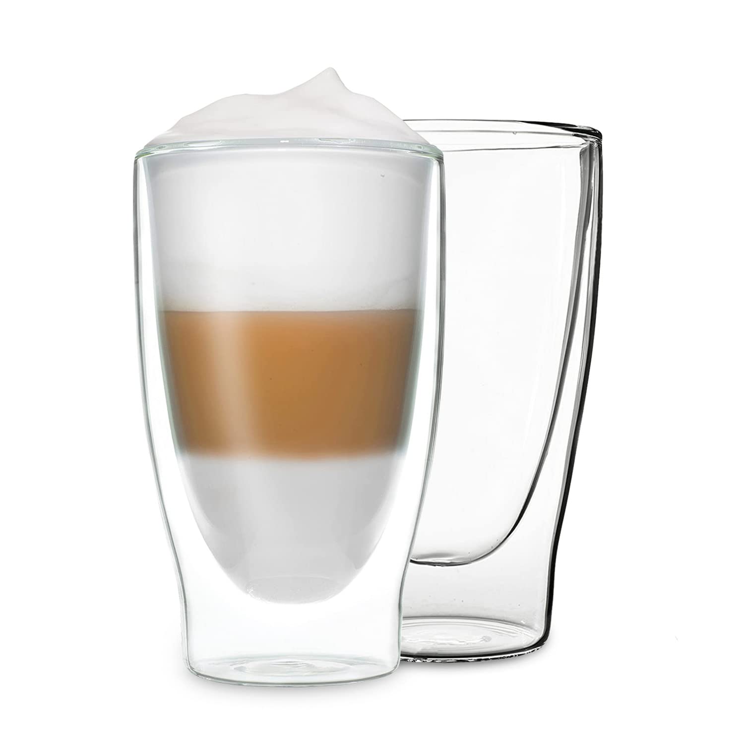 Juego de vasos dobles de cristal DUOS (4 vasos de 400 ml), vasos de cóctel térmicos. Aptos para: latte macchiato, cappuccino, té, té helado, zumo, agua, cola, cócteles. Vasos DUOS de Feelino