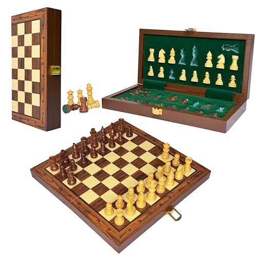 Image of PALM ROYAL HANDICRAFTS 12x12 Inches Chess Board Set Wooden Magnetic Portable and Foldable Board Game with Extra Queens & Storage | Handmade Travel Chess Board for Adults & Kids.