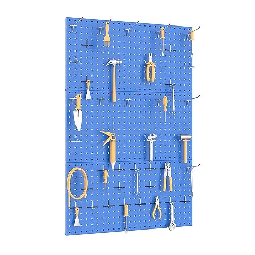 Image of TORACK 3 PCS Metal Pegboard Panels(12x24 inch) for Wall Garage Utility Tools Storage Pegboard for Workbench, Modular Peg Board Tool Organizer Board Kit(Pack of 3, Blue)