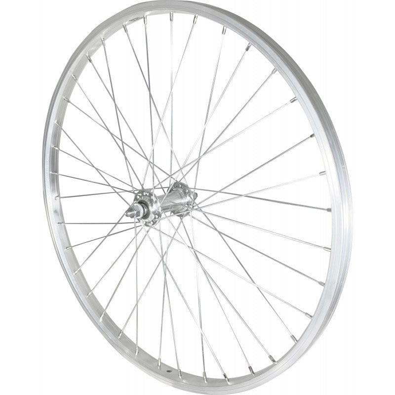 Roue 24" VTT Avant Jante ALU Simple PAROI Argent Frein Patin MOYEU ALU ECROUS