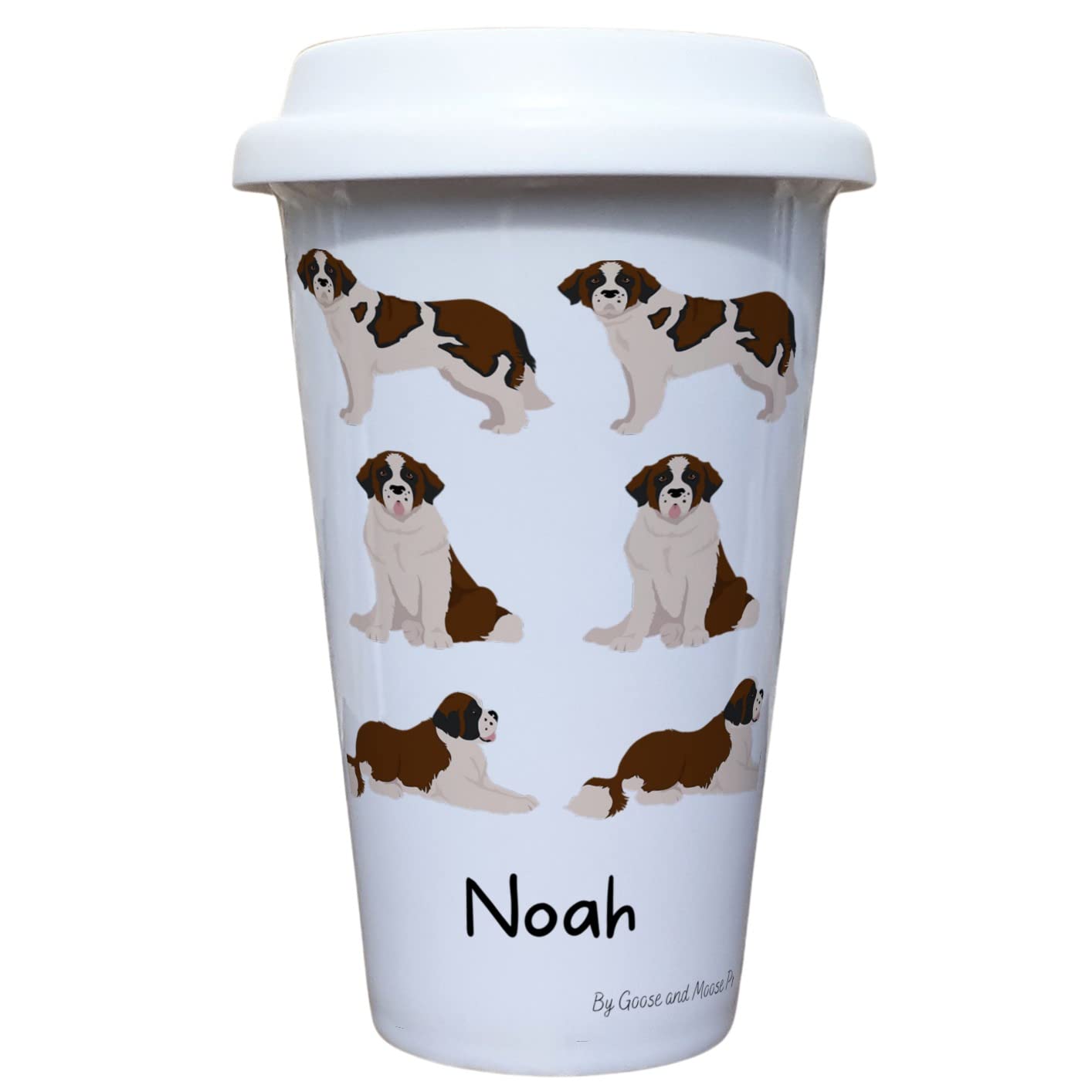 St Bernard Travel Mug Personalised - Gift for Dog Owners & Lover - Personalised Dog Thermal Ceramic Insulated Travel Mug