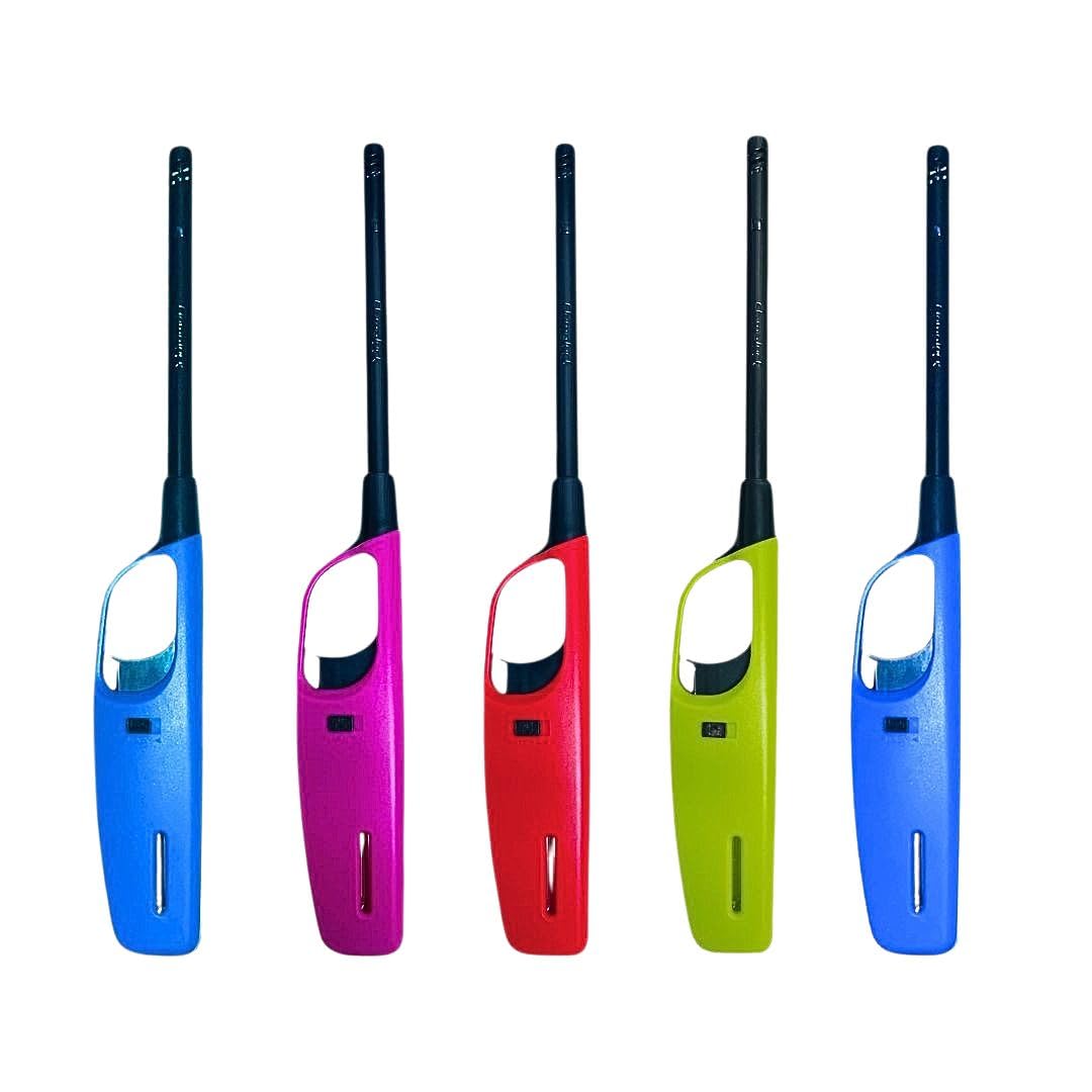Ezkart | (Pack Of 5 - Bbq Lighter) Refillable Gas Safety Assorted Colours. Ideal For Kitchen, Barbecue, Camping, Cooking, Fireworks. Good Gas Lighters For