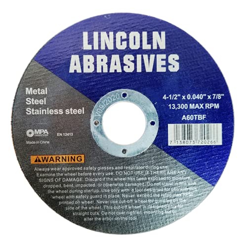 200 Pack 4.5″ CutOff Wheels Lincoln Abrasives .040″ Metal & Stainless