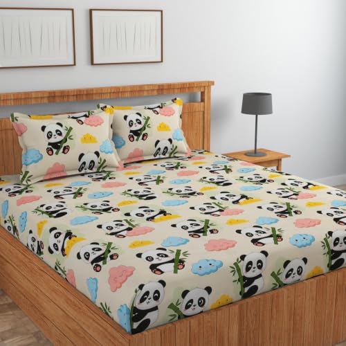 Image of NEW LEAF Cotton Flat Double Bedsheets with 2 Pillow Covers | Double Bed Breathable | Wrinklefree | Ultrasoft |Summer Bedsheet 200 to 220 tc Floral | 90 x 90 inches, Floral Cream