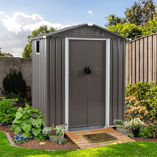 Shintenchi-5x3-FT-Outdoor-Storage-Shed-with-Window-Lockable-Outdoor-Waterproof-Tool-Storage-Sheds-Weather-Resistant-Tool-Storage-House-Shed-for-Garden-Backyard-Patio-Utility-and-Tool-Storage-Gray Shintenchi 5×3 FT Outdoor Storage Shed with Window Lockable Outdoor Waterproof Tool Storage Sheds Weather Resistant Tool Storage House Shed for Garden Backyard Patio Utility and Tool Storage Gray