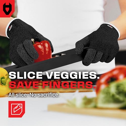 Image of NoCry Cut Resistant Work Gloves for Women and Men, with Reinforced Fingers; Comfortable, 100% Food Grade Kitchen Cooking Hand Protection; Ambidextrous Safety Gear for Cutting; Level 5 Protection