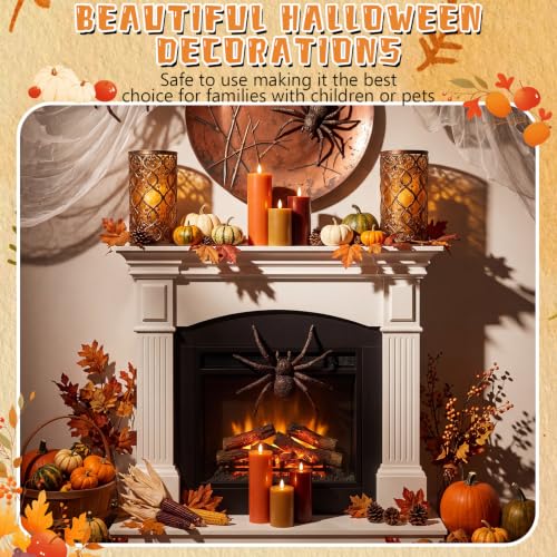 Image of Retisee 3 Pcs 6 /8 /12 Inches Flameless LED Candles with Remote and 2 /4 /8h Timer Wine Red Orange Yellow Battery Operated Wax Flickering Candles for Fall Parties Autumn Thanksgiving Harvest Festival