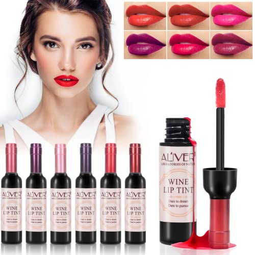 ELAIMEI, Juego de 6 colores para labios de vino, mate impermeable de larga duración, tinte labial líquido para botellas de vino, lápices hidratantes naturales