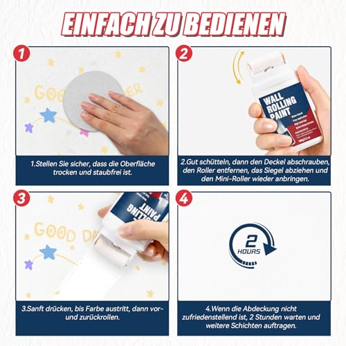 Mini Farbroller für Innenwände – Wandfarbe Weiß, Wandfarbe Ausbessern Weiß, Ausbesserungsfarbe Weiss… – Ansicht 5