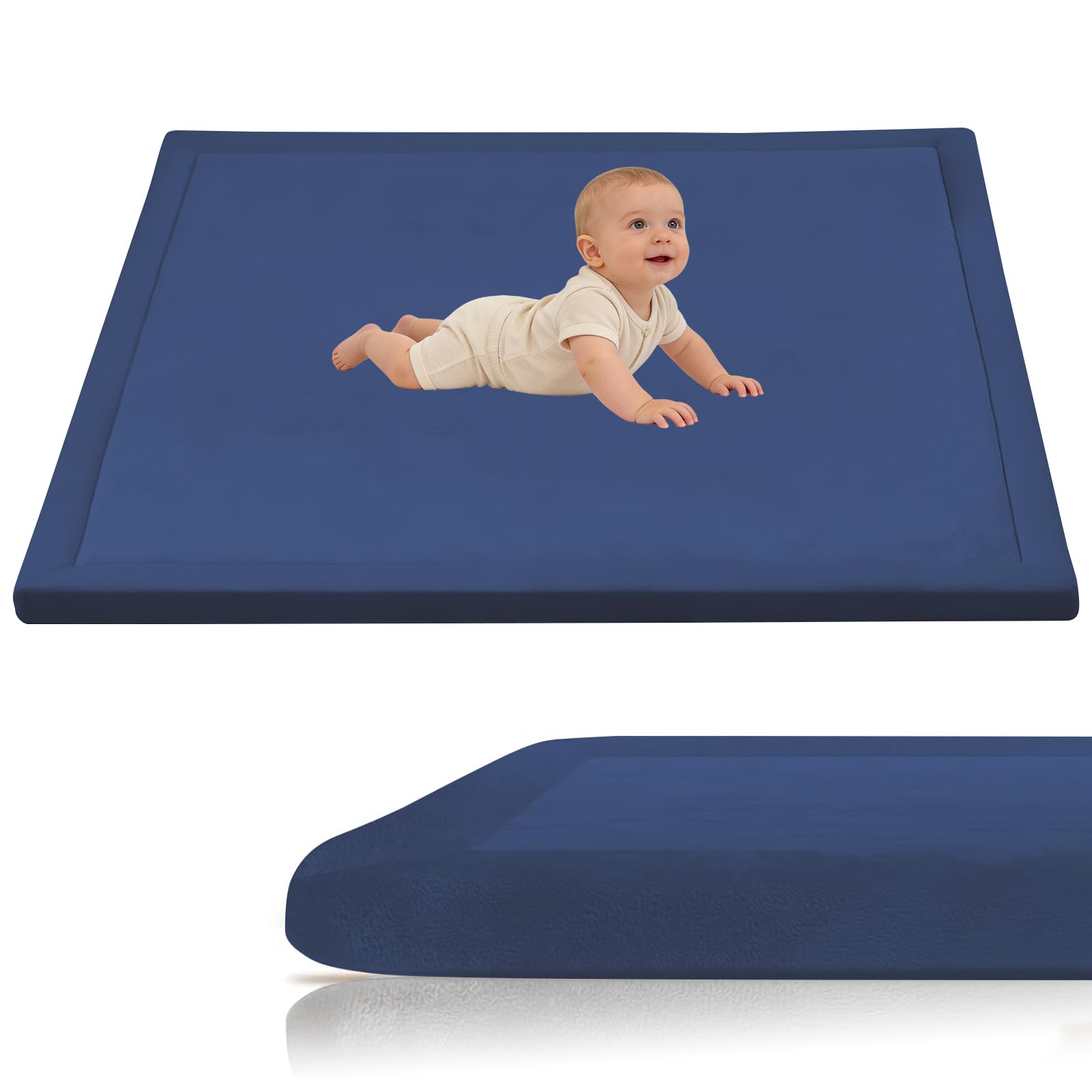 Stqyeiw Baby Crawling Mat, Memory Foam Extra Thick Area Rug 3cm for Kids Living Room 190 x 300 cm Dark Blue Baby Playroom Crawling Carpet Non-Slip Soft Play Mat Floor Toddler Nursery Carpet