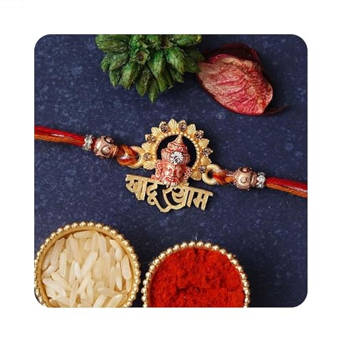 Image of eCraftIndia Set of 5 Blue & Golden Religious Designer Rakhis for Brother Bhabhi Bhaiya Bhai Kids