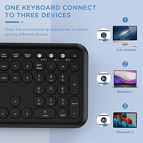 Wireless Bluetooth Keyboard, 2.4G USB + Bluetooth Keyboard for Multi Purpose, Full Size Wireless Rechargeable QWERTY UK Keyboard for Windows, MacOS, Android, PC, Laptop, Tablet, Computer, Black